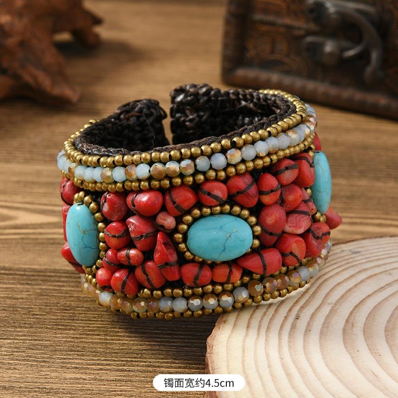 Heavy industry woven natural stone bracelet Bohemian retro exotic female personality Tibetan bracelet accessories