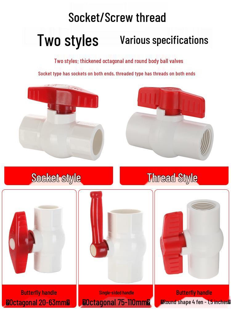 PVC Ball Valve Set: 4-Point and 6-Point Water Supply Valves for DN25, 32, 40, 50 Pipes