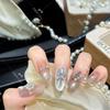 Rhinestone Star Mosaic Cat Eye Nails - Elegant & Handmade Whitening Design