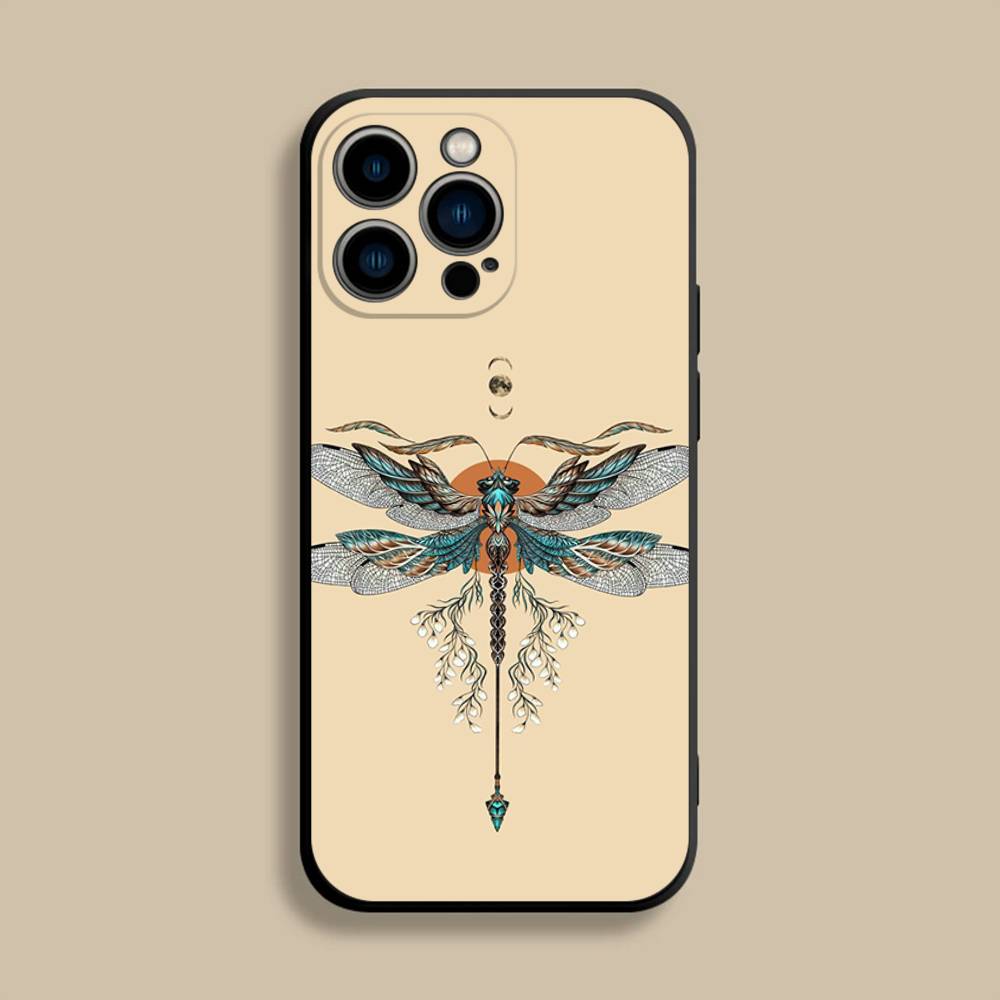 Animal Dragonfly Phone Case For iPhone 17,16,15,14,13,12,Pro,Max,Plus,E,SE4,Air,Mini Black Soft Cover