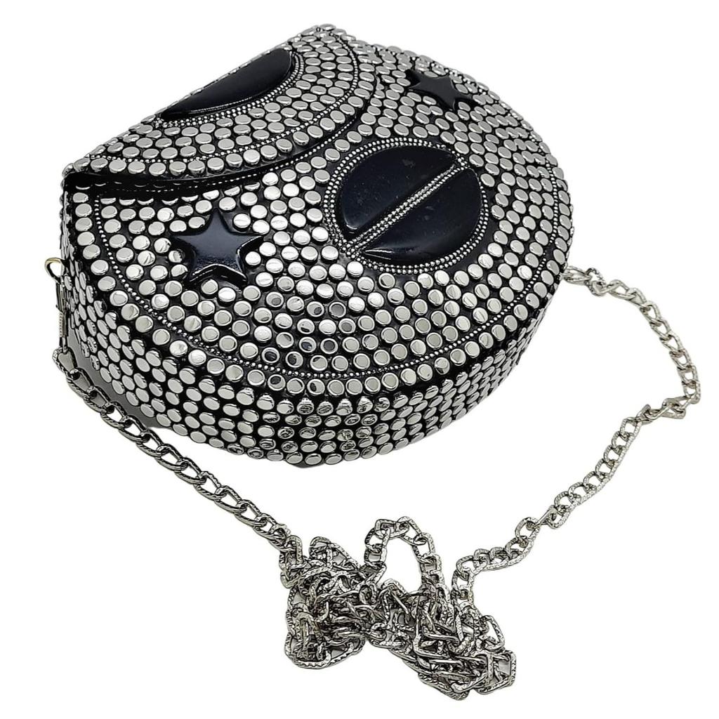 Silver Metal Beaded Ethnic Purse Girls Bridal Bag Cross Body Bag for women/Girl Party Clutch Metal Clutches Vintage Brassc