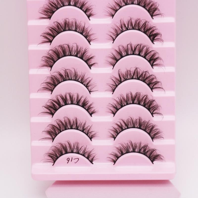 Low Price Glitter Lashes Natural Fluffy Half Lashes Faux Mink Korean Pbt Fiber 10 Pairs 12mm Mink Eyelashes