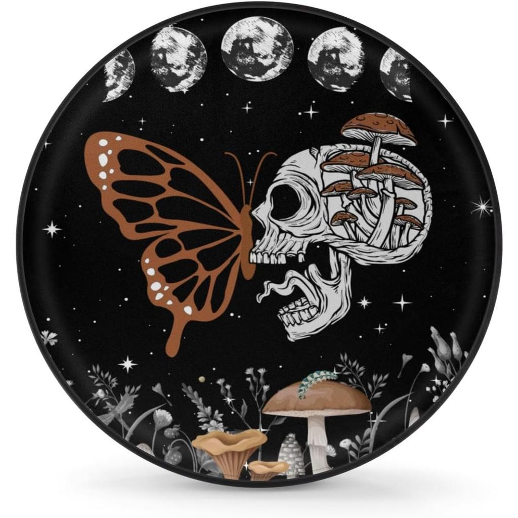 1pc Fun Spare Tire Cover, Butterfly Skull Print Universal Tire Cover, Suitable For Rv Suvs Trucks And Outdoor Travel Trailers 14