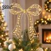 Light Luxury Holiday Rhinestone Hollow-Cut Christmas Tree Iron Bow Party Decor Topper Gold Metal Modern