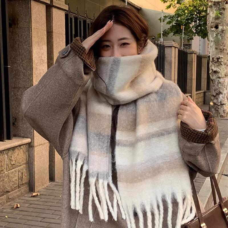 Thick Brushed Korean Style Gentle Dopamine Scarf for Women Winter Advanced Lengthened All Match Scarf Shawl Ethnic Warmth