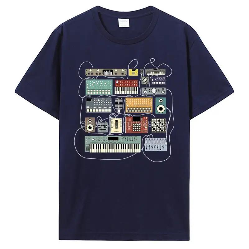 Men's electronic musician synthesizer and drum machine Dj printed 100% pure cotton short-sleeved T-shirt, fashionable streetwear