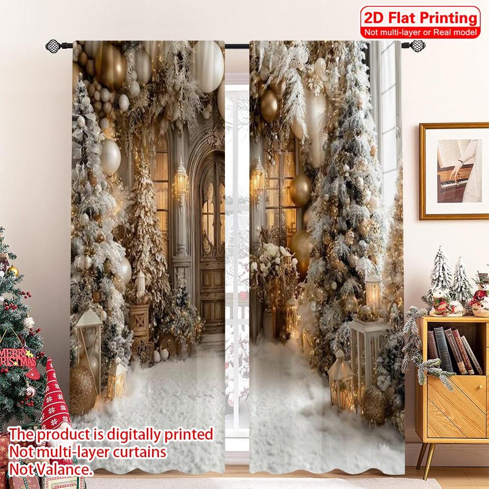 

Flat Printing Merry Christmas Popular Curtains White House Polyester Without Electricity Versatile Multipurpose Set Of 2 Made W100*H70(CM)-Grommet top&2PCS
