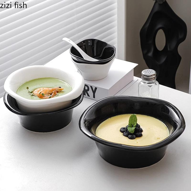 Solid Color Irregular Edge Ceramic Bowl Soup Bowl Salad Bowl Snack Fruit Bowls Noodle Bowls Restaurant Specialty Tableware