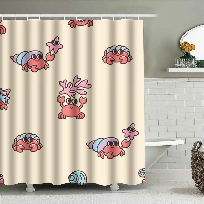 

Adorable Cartoon Crab Shower Curtain Soft Fabric for Bathroom Decoration Easy Installation in Any Style Bathrooms 180x240cm 90x180cm