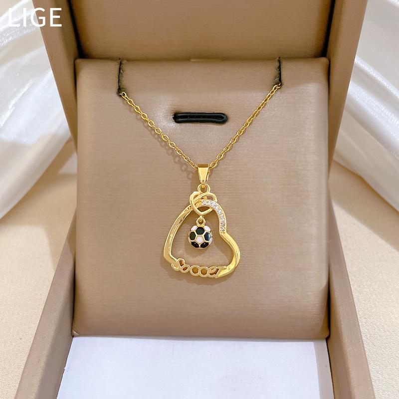 Love Football Fashion Light Luxury Temperament Gorgeous Full Diamond Necklace Female Versatile Collarbone Chain Titanium Steel Chain