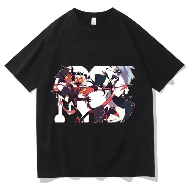Hazbin Hotels Alastor Sommer T-Shirt Damen Y2K Rundhals Kurzarm Hohe Qualität Neutrale Kleidung