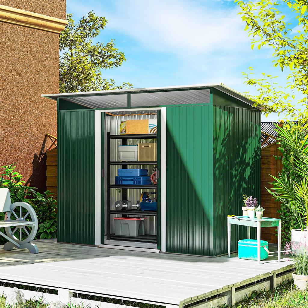8.5 X 4ft Metal Shed with Lightsky Panels, Garden Storage Tool House with Double Doors for Garden, Patio and Lawn, Green