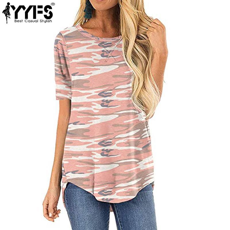 

Європейська та американська жіноча літня футболка з круглим вирізом із принтом і короткими рукавами, коротким светром спереду та довгим светром ззаду S