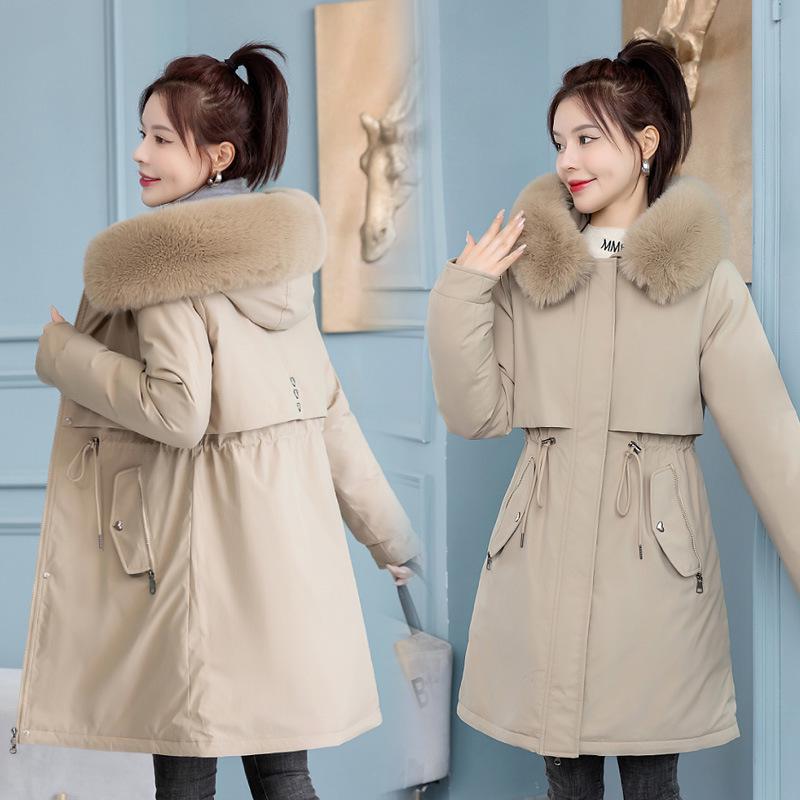 Women's Mid-Length Velvet-Enhanced Parka, Plus-Size Winter Cotton Coat, Trendy Padded Jacket.