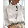 Womens Casual Blouse Spring Side Button Cotton Blouse Solid Color Long Sleeve Linen Tops Casual Ladies Breathable Shirt