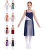 Kids Girls Mesh Overlay Ballet Contemporary Dance Dress Lyrical Leotard Costume Sleeveless Dresses