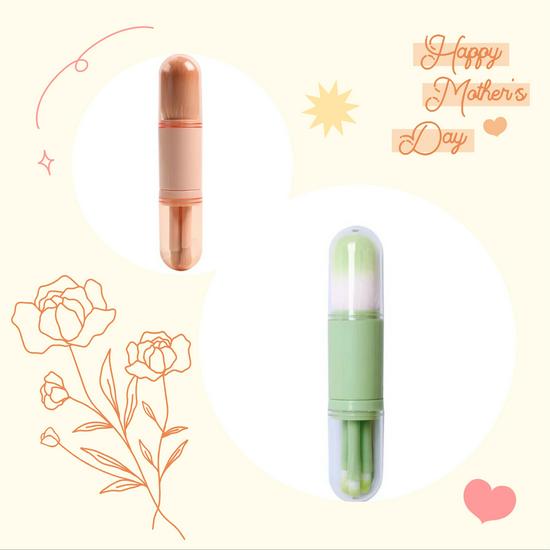 Compact 4-in-1 Retractable Makeup Brush Set for Powder, Eyeshadow, and Blush