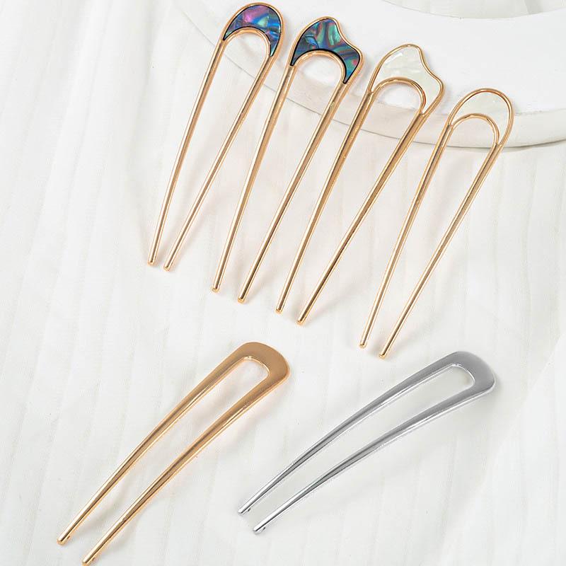 Stylish U-Shaped Metal Hairpin with Imitation Shell Inlay for Elegant Updo Hairstyles