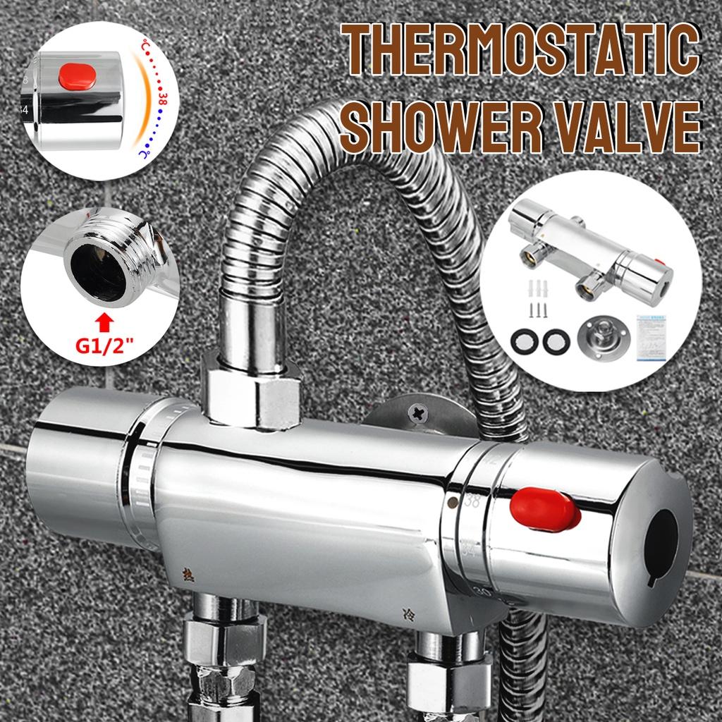 Επιτοίχια Θερμοστατική Μπαταρία Ντους Μπάνιου Κρύου Και Ζεστού Νερού Ορειχάλκινη Μίκτης Βαλβίδα Διπλής Λαβής Ελέγχου Θερμοκρασίας Μπαταρία Ντους Μπανιέρας