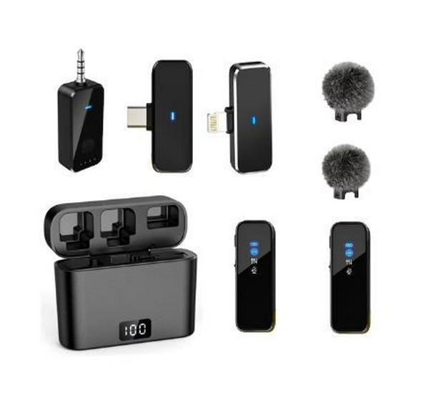 M3 Wireless Collar Clip Dual Microphone with Charging Case and Noise Reduction for Mobile Live Broadcast.