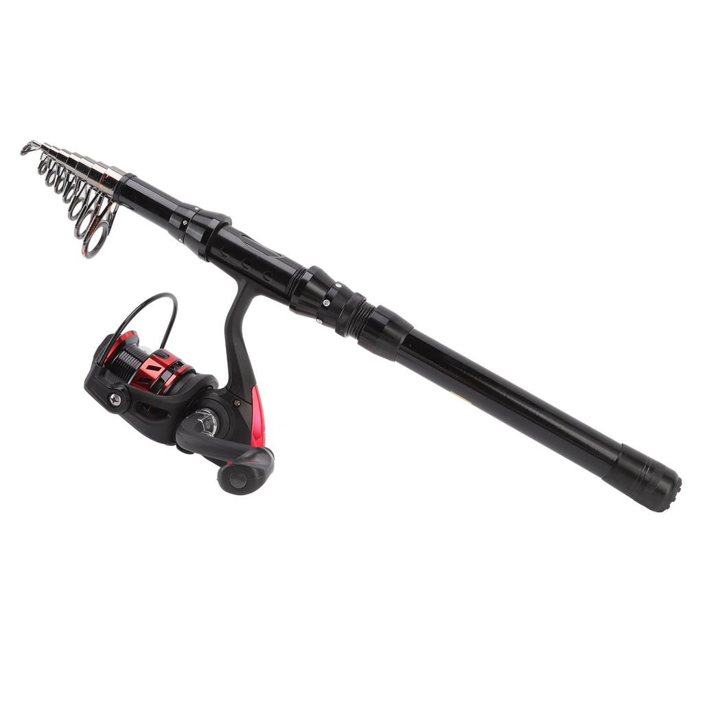 Fishing Pole Kit Complete with Telescopic Black Short Sea Pole Fishing Rod and Reel Combo for Outdoor
