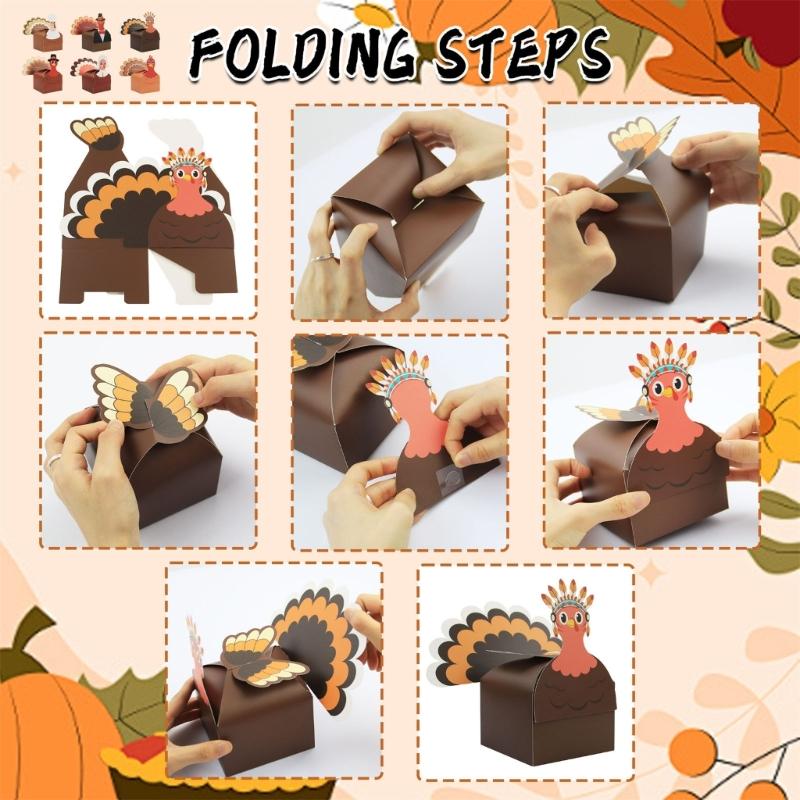 Packung mit 12 Geschenkboxen aus Papier mit Thanksgiving-Truthahn-Motiv für Feiertags-Partydekorationen und DIY-Bastelarbeiten