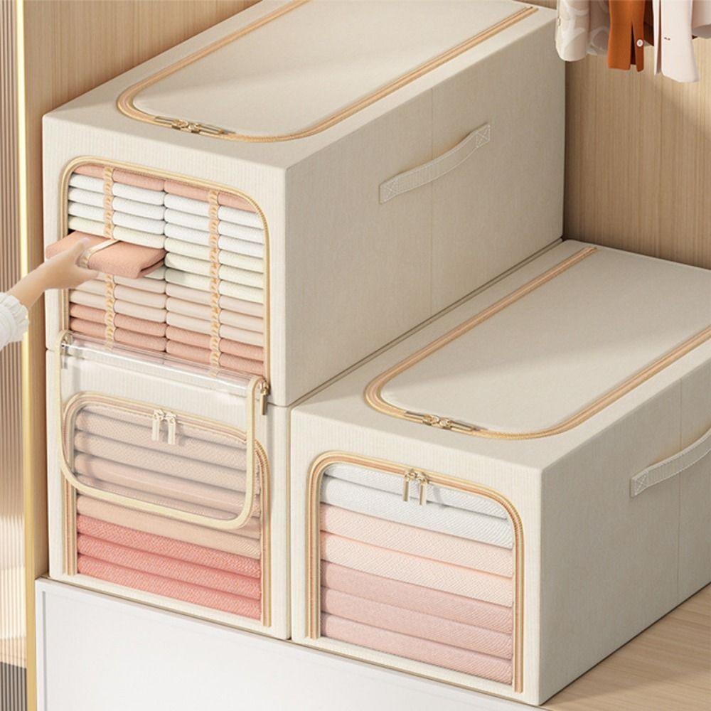 Clear Window Steel Frame Storage Box Foldable Dustproof Closet Clothes Storage Bins Stackable with Handles Wardrobe Organizer