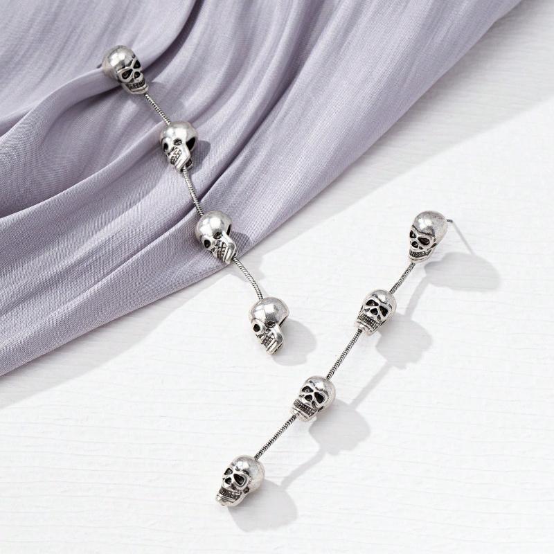 1pair Exaggerated European&American Style Long Tassel Skull Dangle Earrings For Women, Halloween