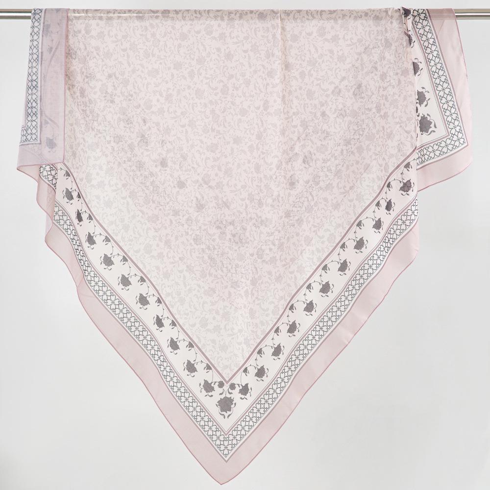 Floral Print Square Scarf with Right Angle Hem