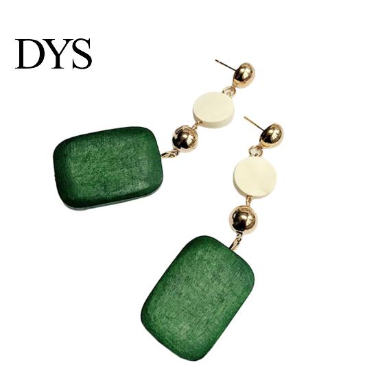 Statement DIY Wooden Geometric Square Round Dangle Jewelry Women Retro Earrings