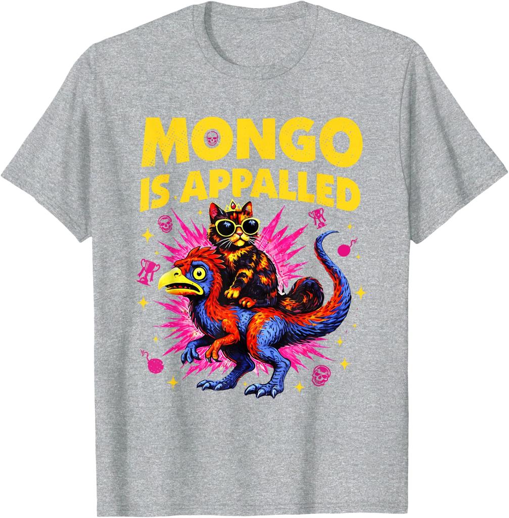 Mongo Is Appalled Funny Cat Riding Dinosaur Meme Unisex T-Shirt 1