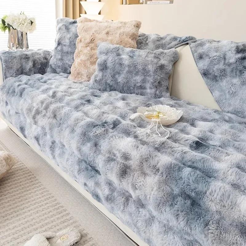 Warm Winter Sofa Mat Thicken Rabbit Plush Sofa Cover Universal Non-slip Sofa Towel Washable Sofas Cushion for Living Room