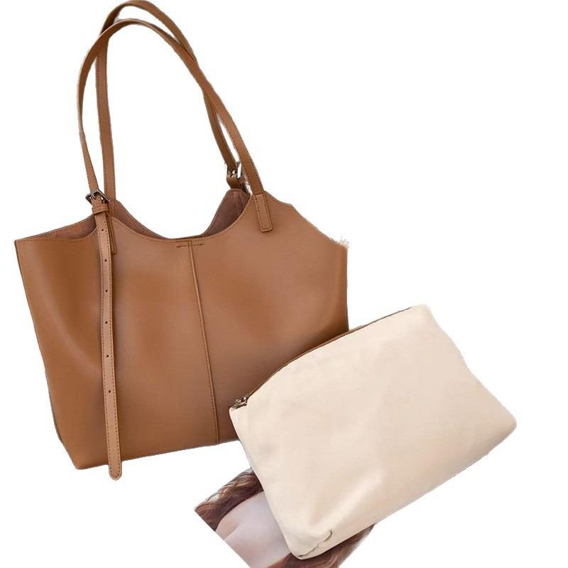 Genuine Leather Autumn and Winter New Tote Bag Versatile Cowhide Solid Color Commuter Bag Large Capacity Shoulder Armpit Bag