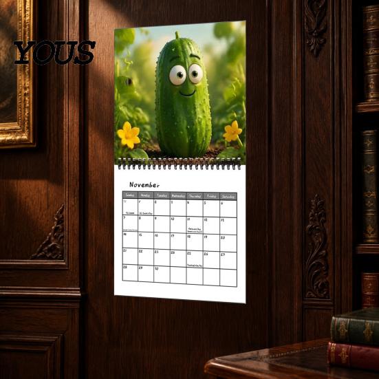 Thick Paper Monthly Organizer Pickle Wall Calendar 2027, Funny Pickled Cucumber Illustrations 12 Creative Art Planner Month Planner, Spiral