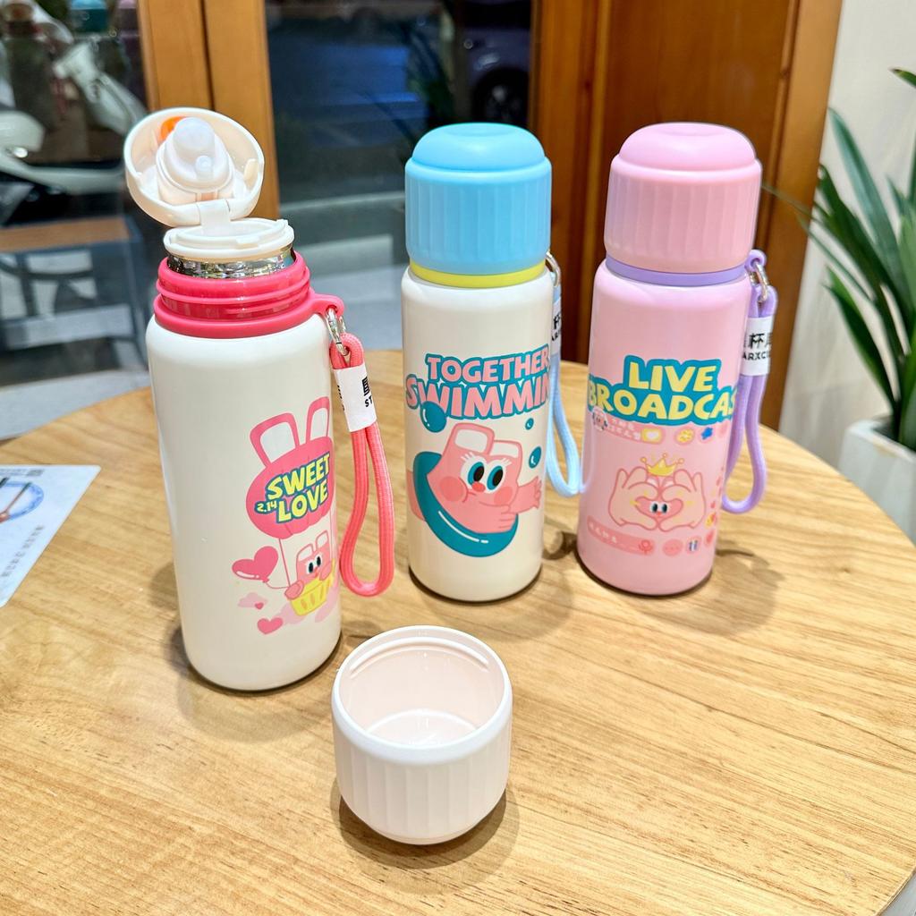 Nowy Kubek Termosowy Dziecięcy ze Słomką Wysoki Poziom Wyglądu Kubek na Wodę Studencki Kubek ze Stali Nierdzewnej Przenośny Szkolny Uroczy Specjalny