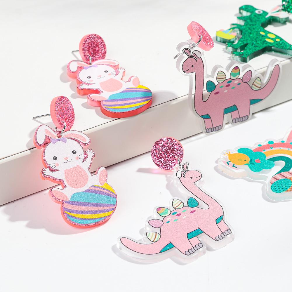 Cute Dinosaur Rabbit Acrylic Earrings Women Statement Glitter Rainbow Easter Egg Mouse Animal Drop Earring Fashion Jewelry Gifts