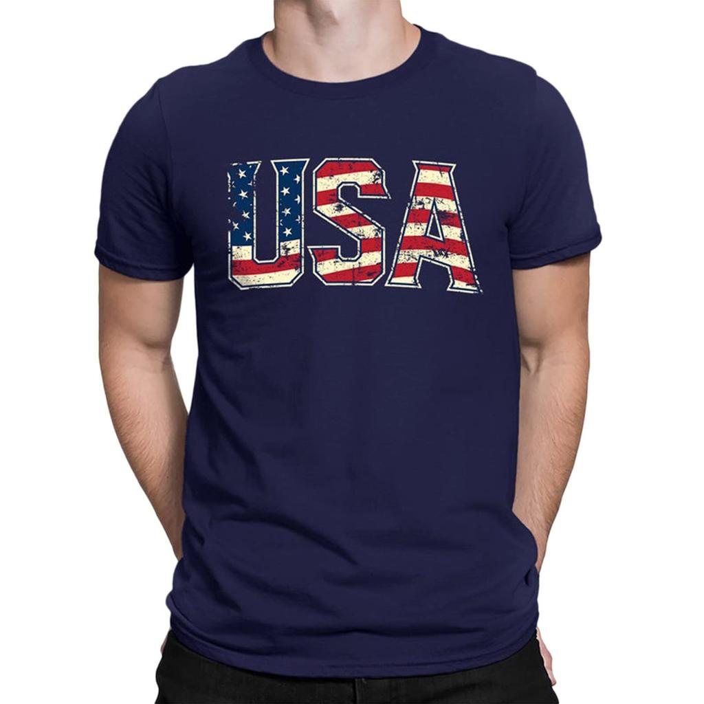 Men's Patriotic USA Flag Graphic T-Shirt Comfortable Cotton for Casual Wear, Navy Blue, Sizes S-XXL