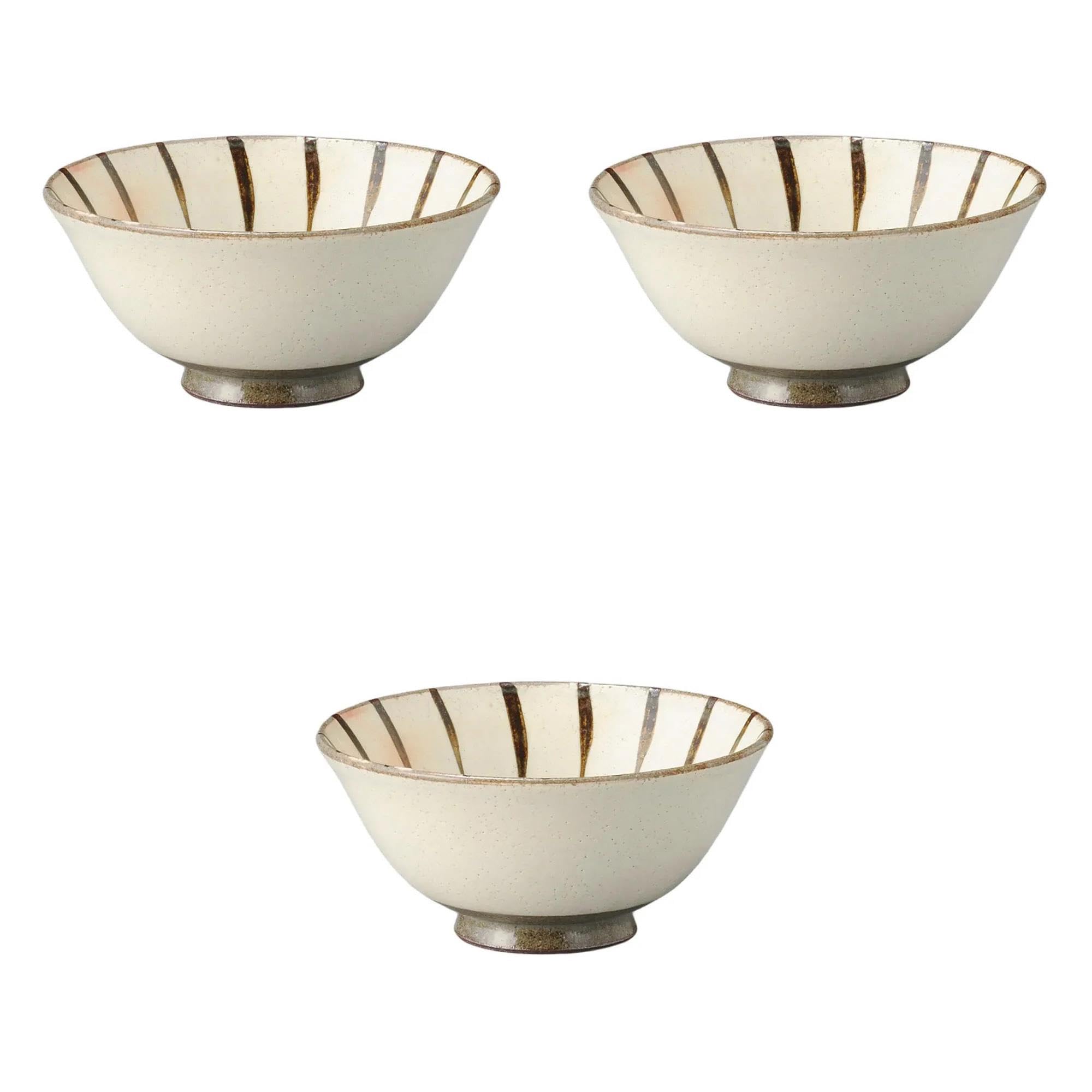 

Set of 3 Kohiki Tokusa Tea Bowls x Ceramic Rice Bowls by Setomonohonpo [12.2 6cm] (Earthenware)