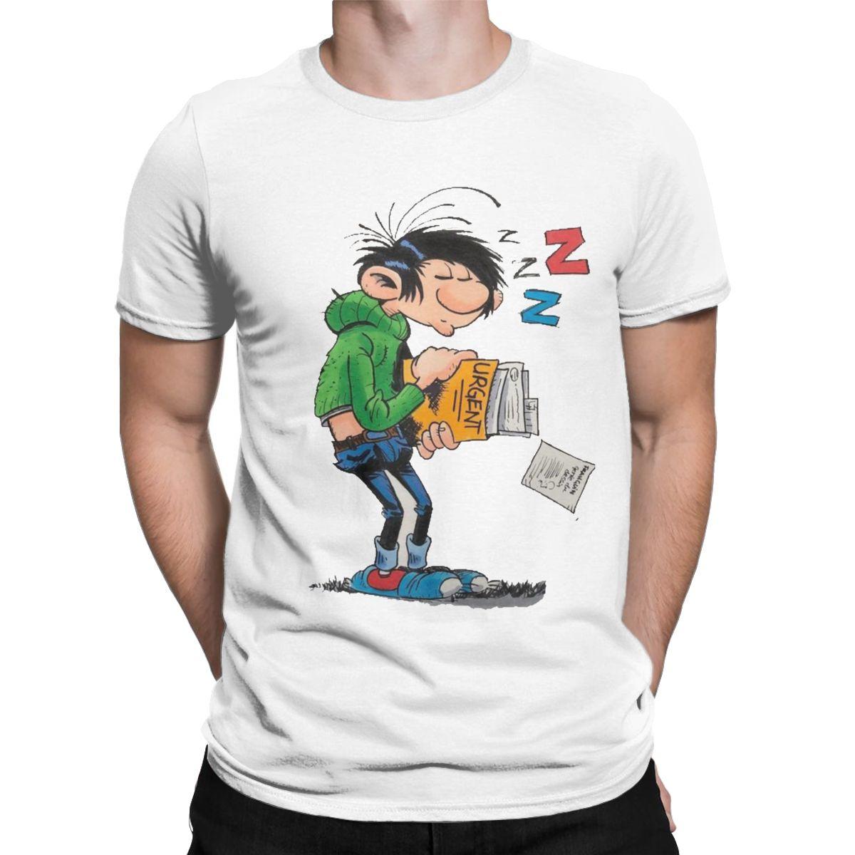 

Men s T-Shirt Gaston Lagaffe Magazine Book Funny Pure Cotton Tee Shirt Short Sleeve Belgium Cartoon T Shirts Crew Neck Clothing L