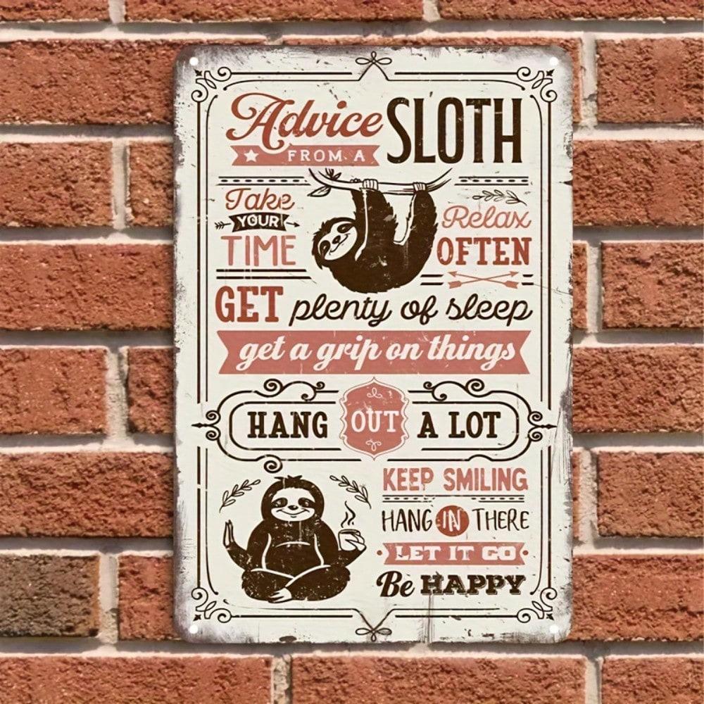 Metal Vintage Sloth Wall Art Inspirational Pre-Drilled Home Decor Sign 20x30