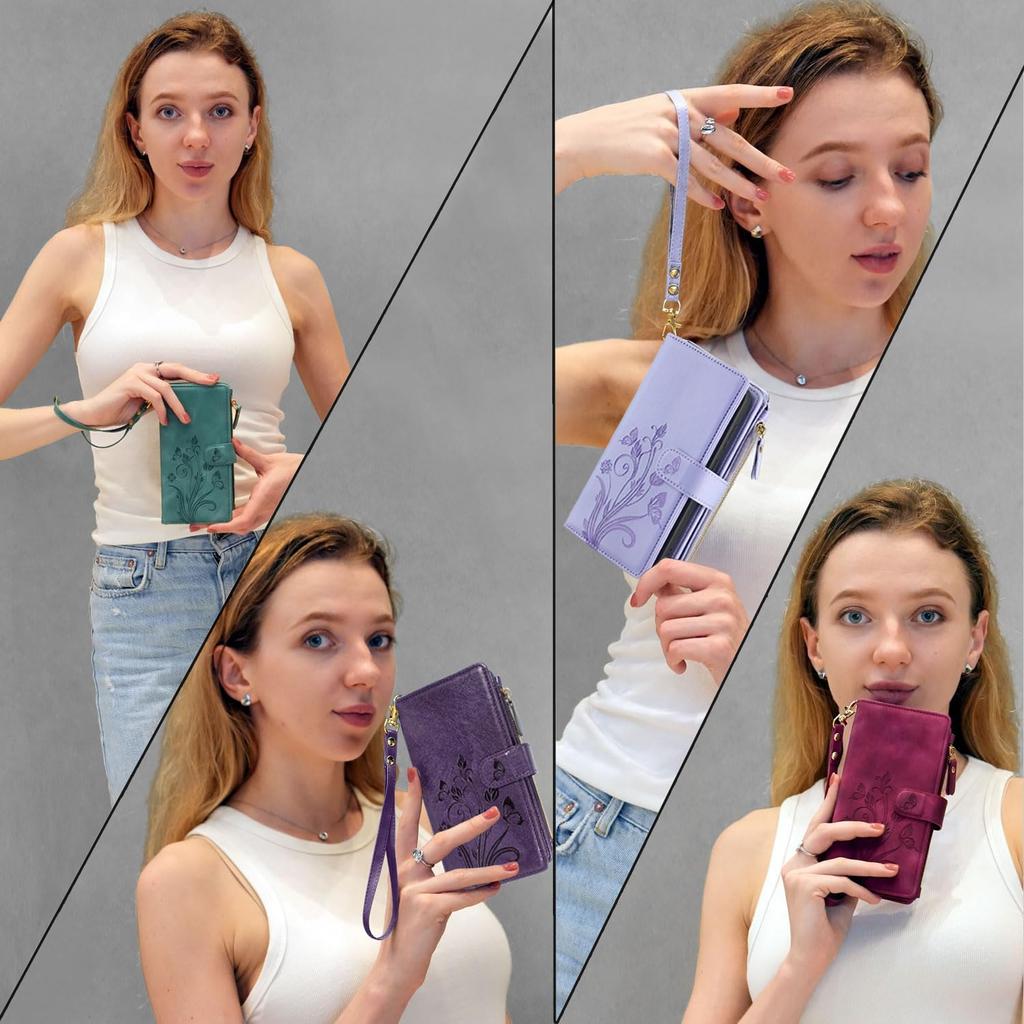 Lacass Case Wallet for Samsung Galaxy S25 Ultra, [12 Card Slots] ID Credit Cash Holder Zipper Pocket Detachable Leather Wallet Cover with Wrist Strap