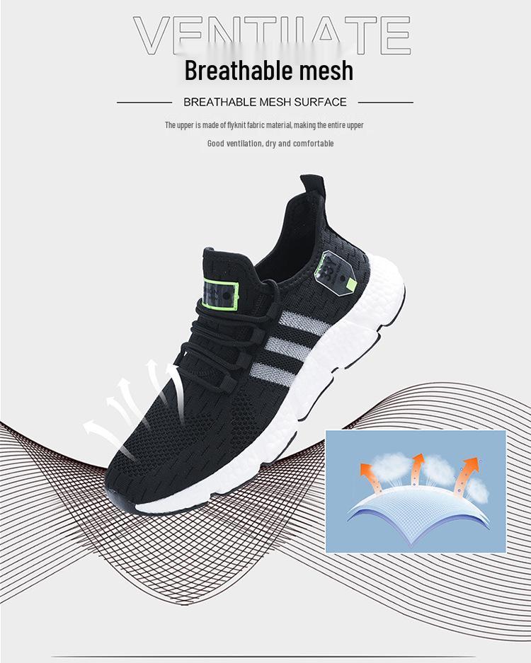 Seventeen-Color Versatile Plus Size Men's Flyknit Sneakers with Breathable Mesh and Popcorn Sole