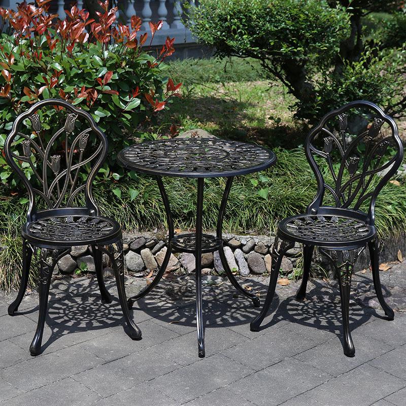 Three-Piece Wrought Iron & Cast Aluminum Outdoor Furniture Set for Balcony, Patio, or Villa Garden