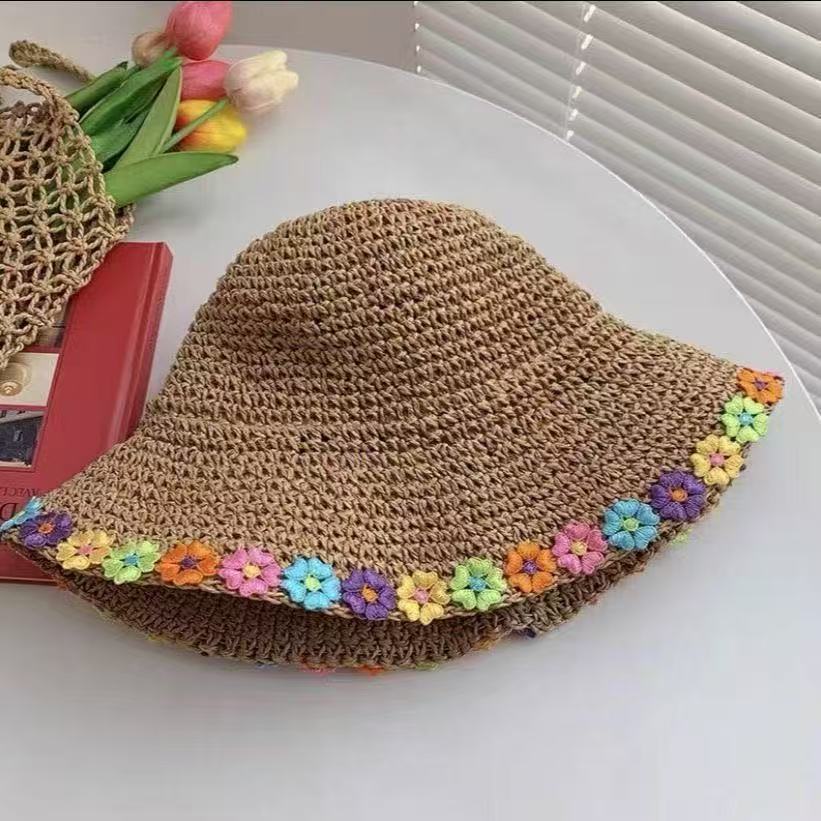 New summer versatile outdoor visor big brim bucket hat portable sunscreen sun hat bow women's hat