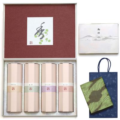 Sympathy Incense Gift Kaori 4 with Inner Wrapping and Carry Made In Low Gift for Buddhist Memorial First 49th Day [Hana Varieties, Sandalwood, Bag]