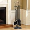 Fireplace Tool Set, 5 PCS Fire Tool Set and Holder with Five-Prong Stand, Tongs, Ash Shovel, Brush, Fire Place Poker, Wrought Iron Fireplace