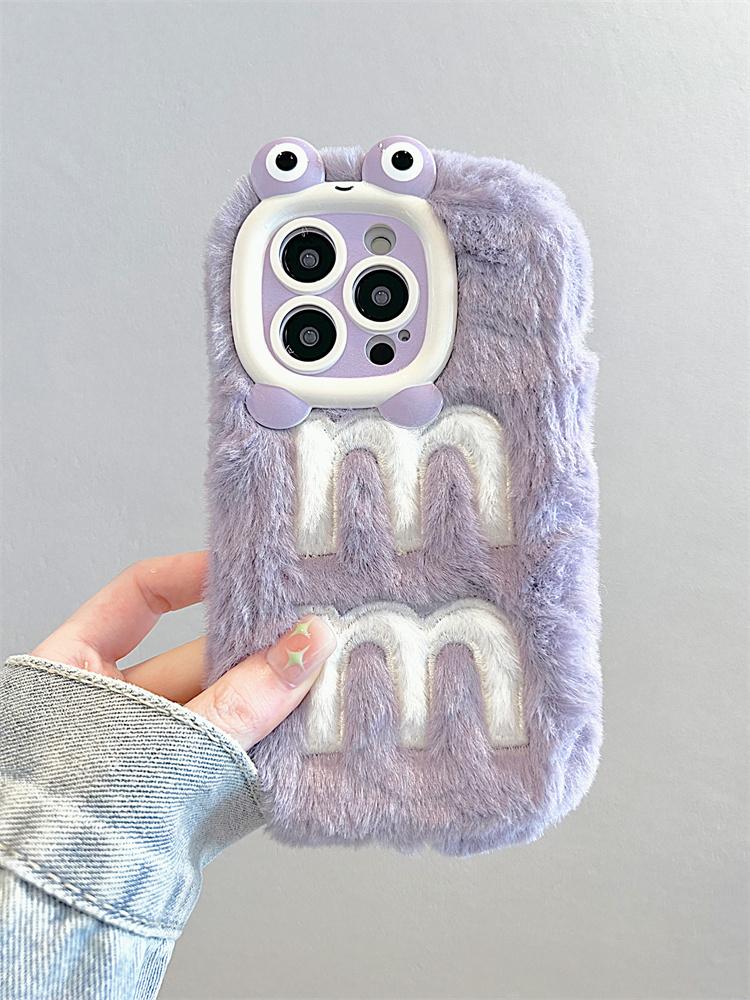 

Фиолетовый плюшевый чехол для телефона с вышитой буквой М для iPhone 15 14 13 12 11, противоударный чехол для телефона с мультяшной девочкой for iphone13(6.1 )