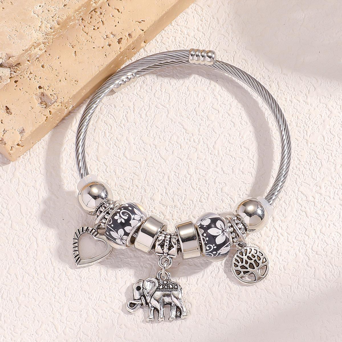 Fashion Elephant Heart Tree of Life Pendant Alloy Bracelet for Women with Crystal Metal Jewelry