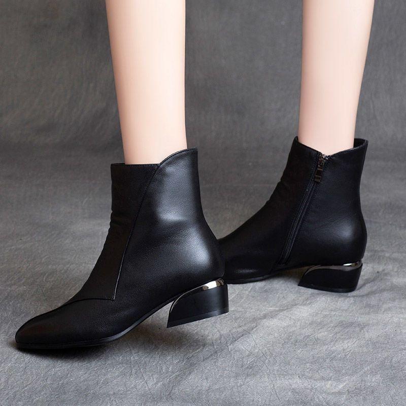 Short boots women's Martin boots spring and summer new thick heel low heel short boots pointed fashion boots