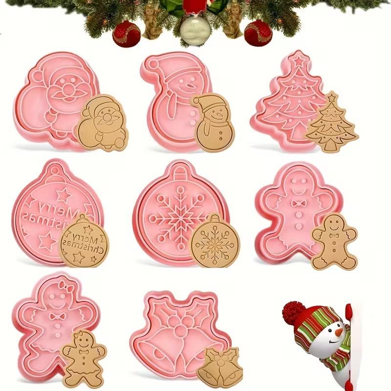 Christmas Cookie Cutter Set Gingerbread Man Snowflake Tree Santa Snowman Plastic Molds for Cake Decoration Pastry Baking Tools